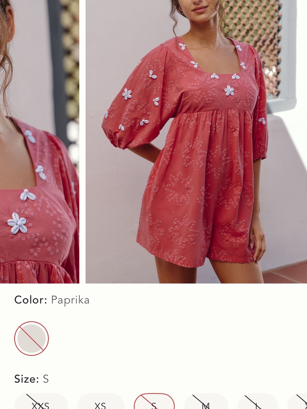 Anthropologie Paprika Floral Embroidered Romper